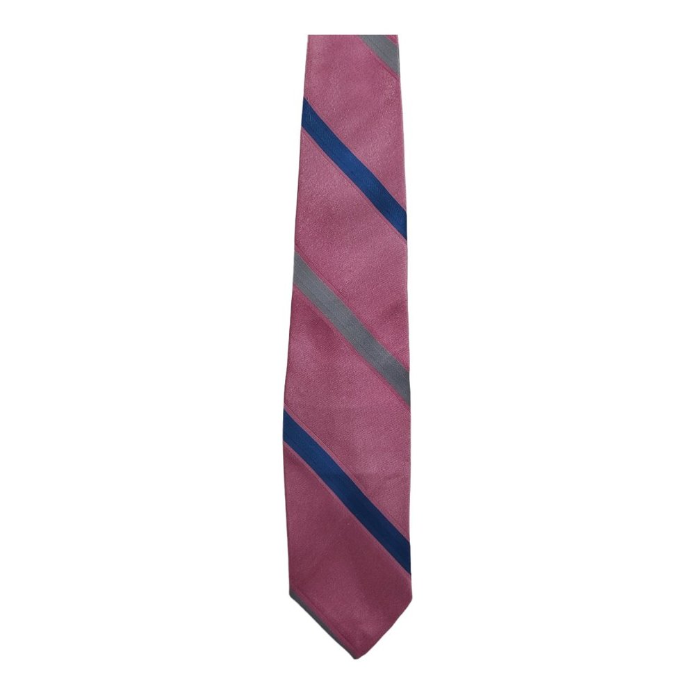 Hennessy Couture Repp Stripe Pattern Pink Polyester Silk Skinny Necktie
